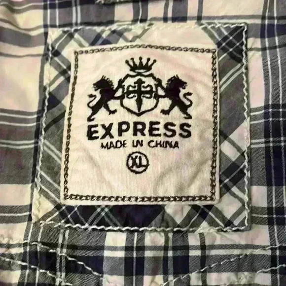 Express Vintage Y2K Western Button Down Blue White Plaid Shirt with Snap Buttons - Picture 2 of 16